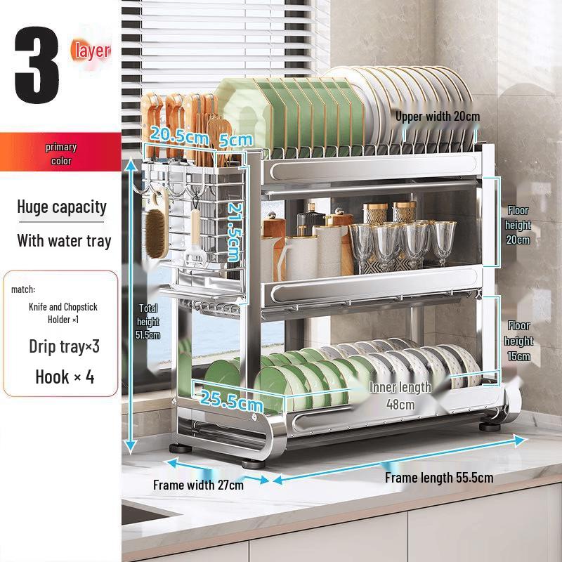 3-Tier Countertop Dish Drying Rack with Cutlery Holder