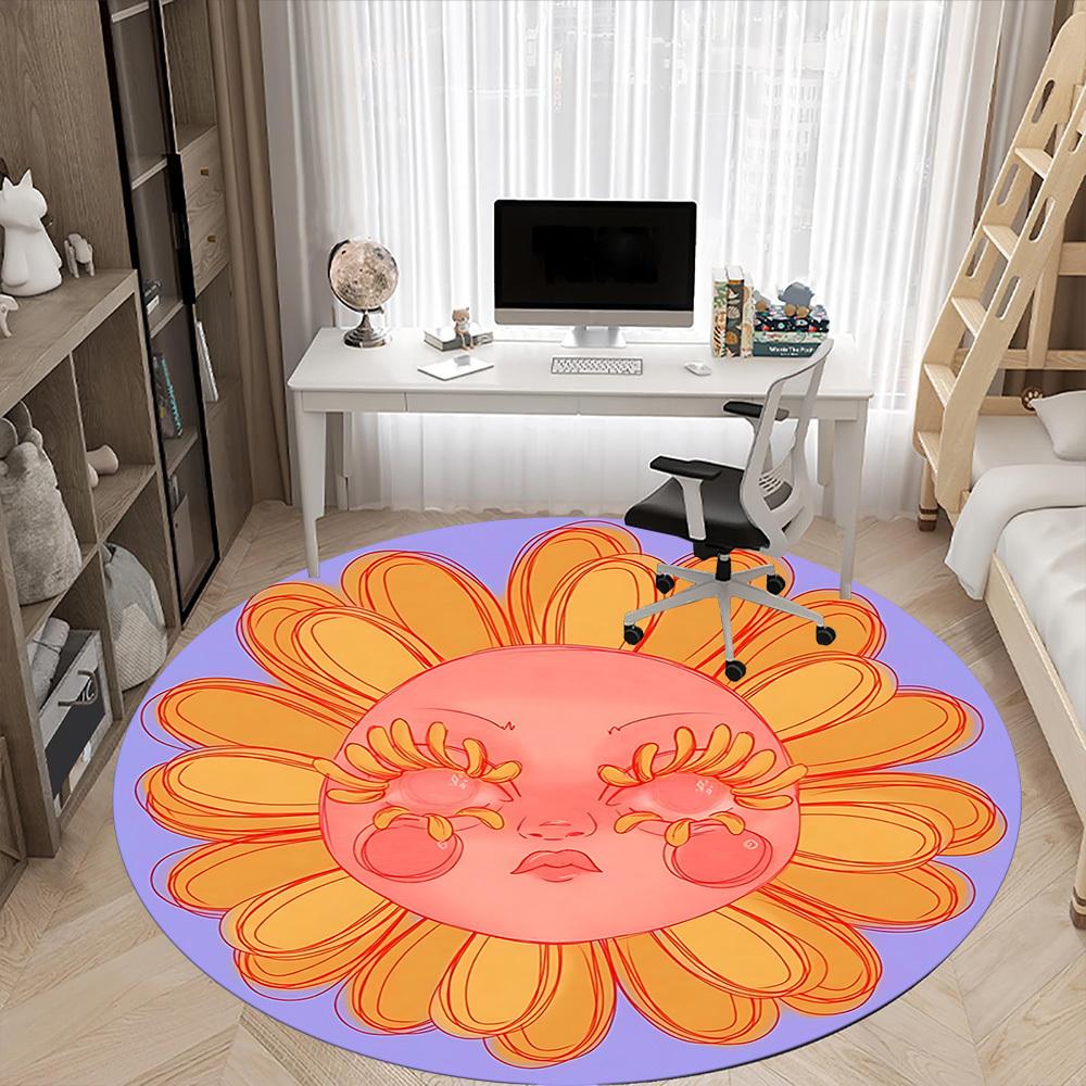 1pc Sunflower Face Chair Carpet for Office, Round Non Slip Durable Large Size Office Carpet, Suitable for Office