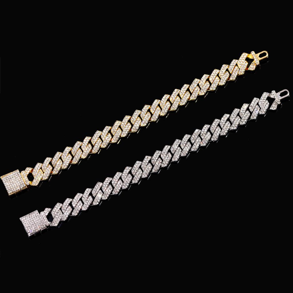 Women Hip Hop Iced Out Crystal Prong Cuban Chain Bracelets Woman Luxury Paved Rhinestone Link Chain Bracelet Punk Rapper Jewelry