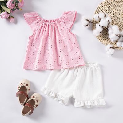 Conjunto de blusa e shorts com babados, doce e fofo, para meninas, verão 2025, moda infantil