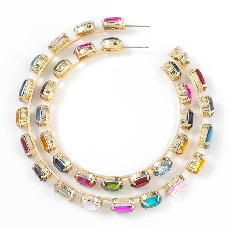 Fashion Simple Round Circle Hoop Earrings Color Diamond Earrings