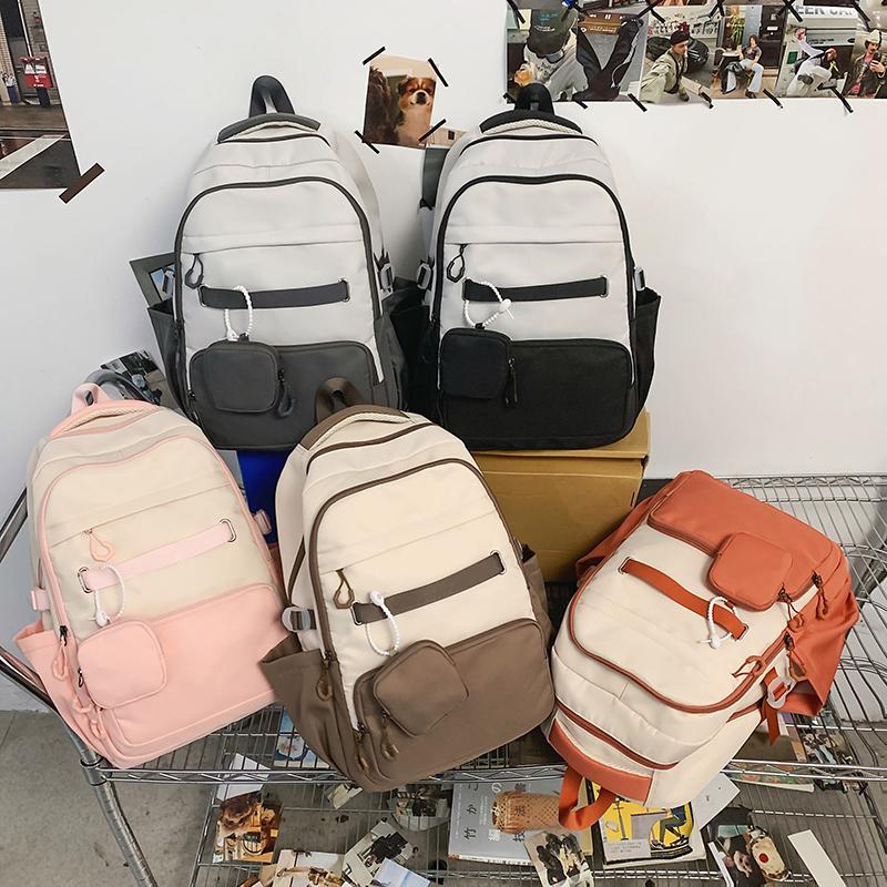 Schultasche für Mittelschüler, Farbblock, Damenrucksack mit großer Kapazität, Herren-Reiserucksack mit Geldbörse