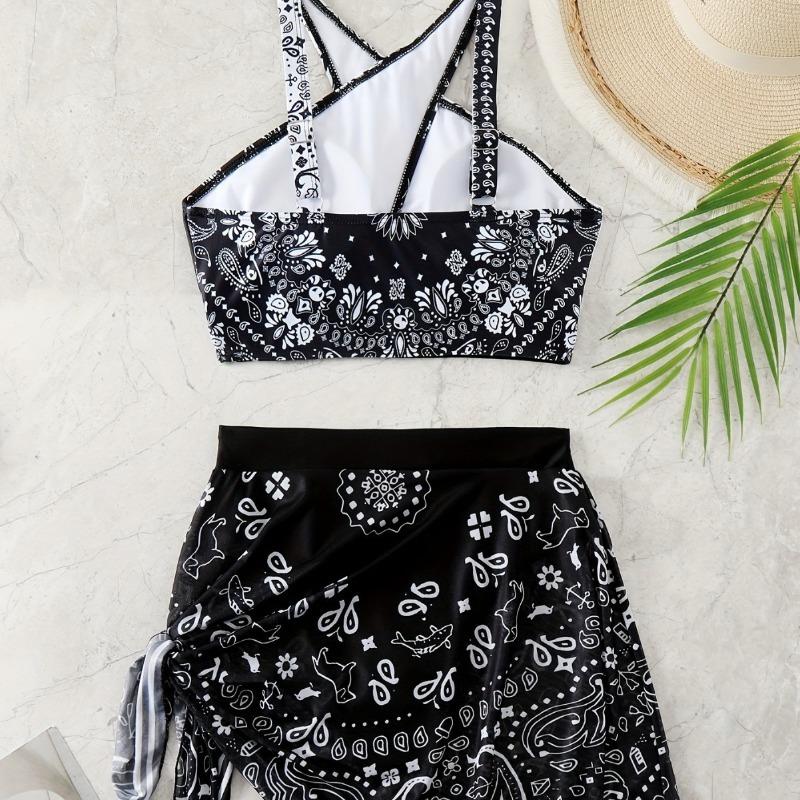 Stampa Divisa Cross Sexy Copricostume Pelle Magro Vacanza al Mare Spiaggia Costume da Bagno Bikini Donna