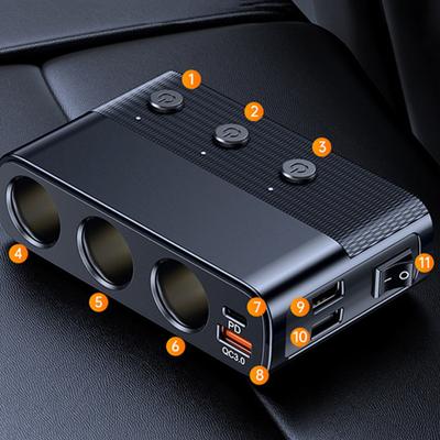 Auto-Zigarettenanzünder-Splitter 7-in-1-Multifunktions-USB3.0- und Pd-Superschnellladeadapter 128-W-Autoladegerät mit Schalter
