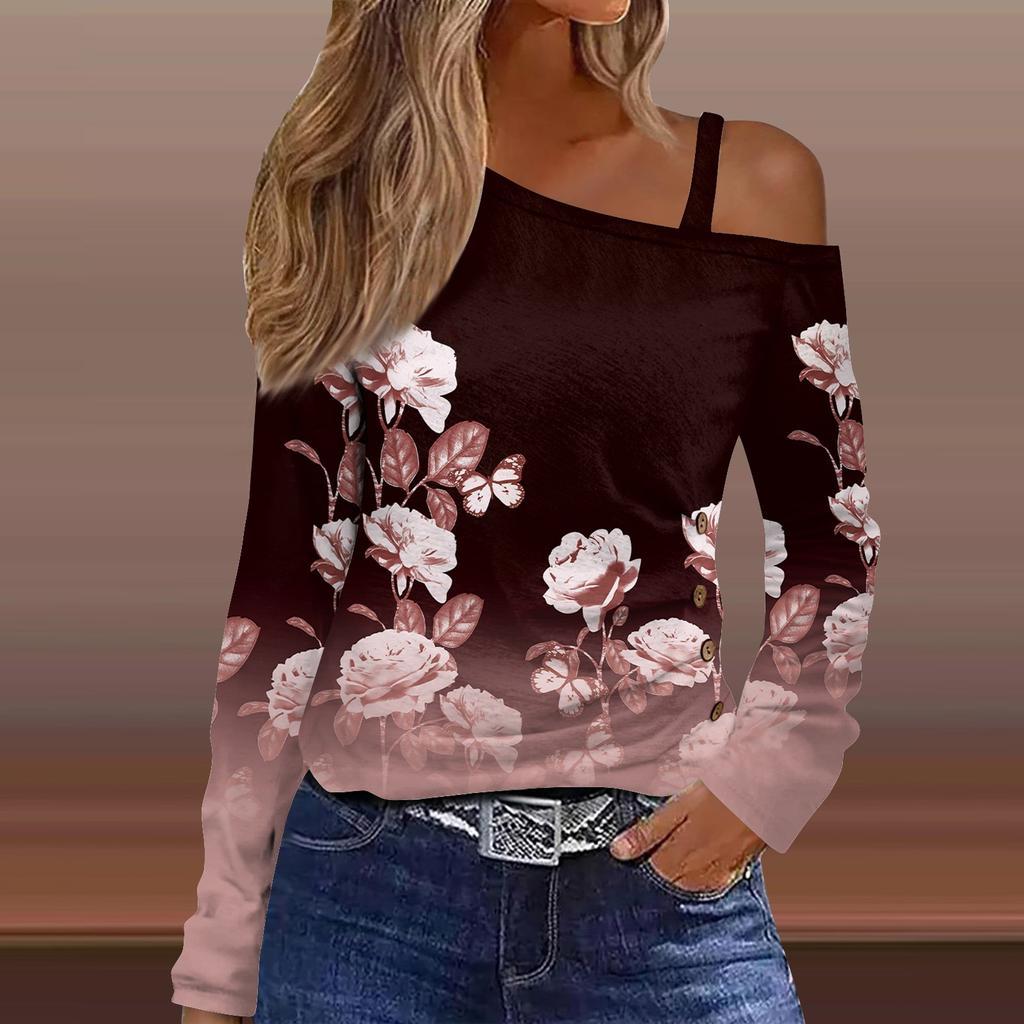 Γυναικεία Μπλούζα Μακρυμάνικη Εκτός Ώμου Casual Τοπ Μπλούζες Ανοιξιάτικη Μόδα Άνετο T-Shirt