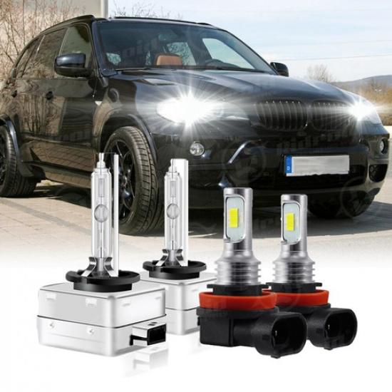 

For BMW X5 2007-2015 White Front HID Headlight High-Low + LED Fog Light Bulbs