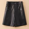 Women's Faux Leather High Waist Pocket Detail A Line Shorts