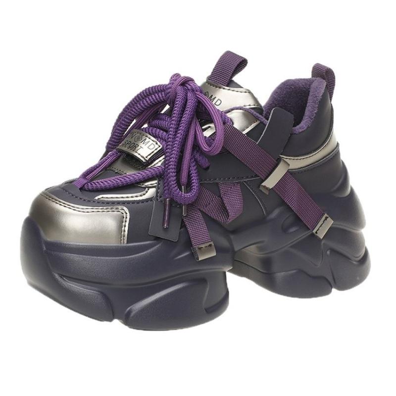 Moda 8CM Zimowe Damskie Grube Ciepłe Futrzane Sneakersy Wysoka Platforma Sportowe Buty Taty Kobieta Błyszcząca Skóra Casual Śniegowce Zapatillas Mujer