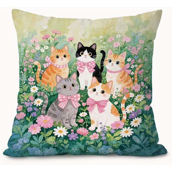 Забавные Подушки с Черным Котом 18x18, Декор Комнаты с Котом, Причудливые Котята Черно-Белые Полосатые Декоративные Наволочки для Funny Cat (White01)