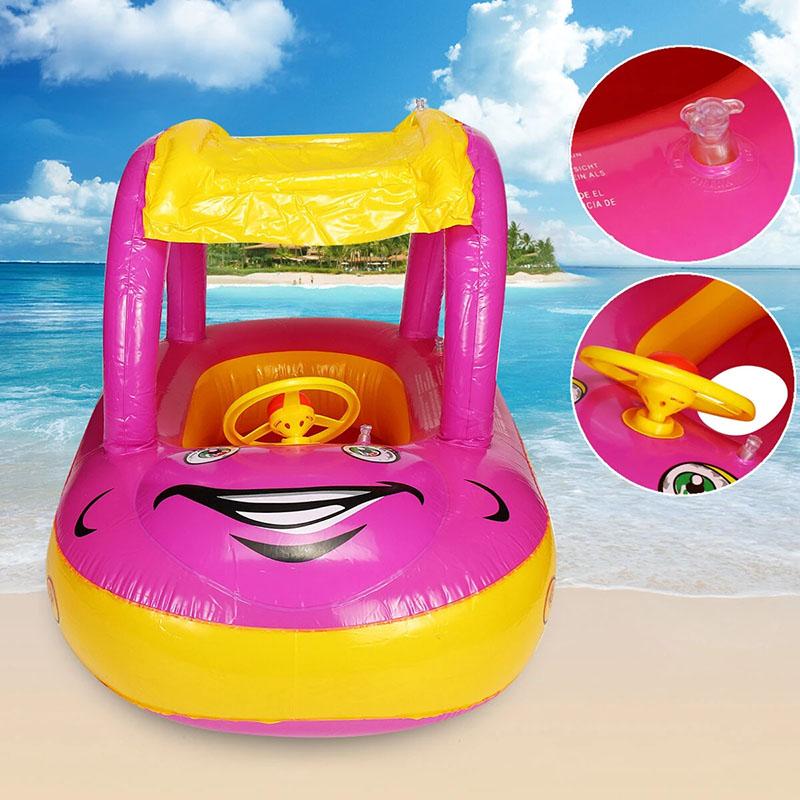 Baby Air Mattresses Swimming Ring Sunshade Baby Float Seat Inflatable Boat Swimming Ring Pool Water Fun Car Boat