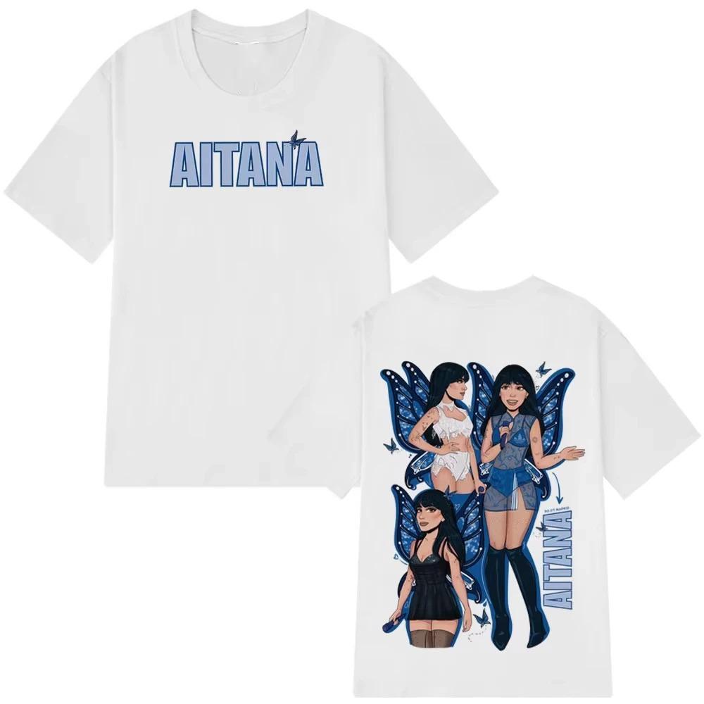 Aitana Curto Azul 2025 Tour Print TShirt Unisex Aesthetic Trendy Harajuku High Quality Cotton Design Oversized Casual Tshirt