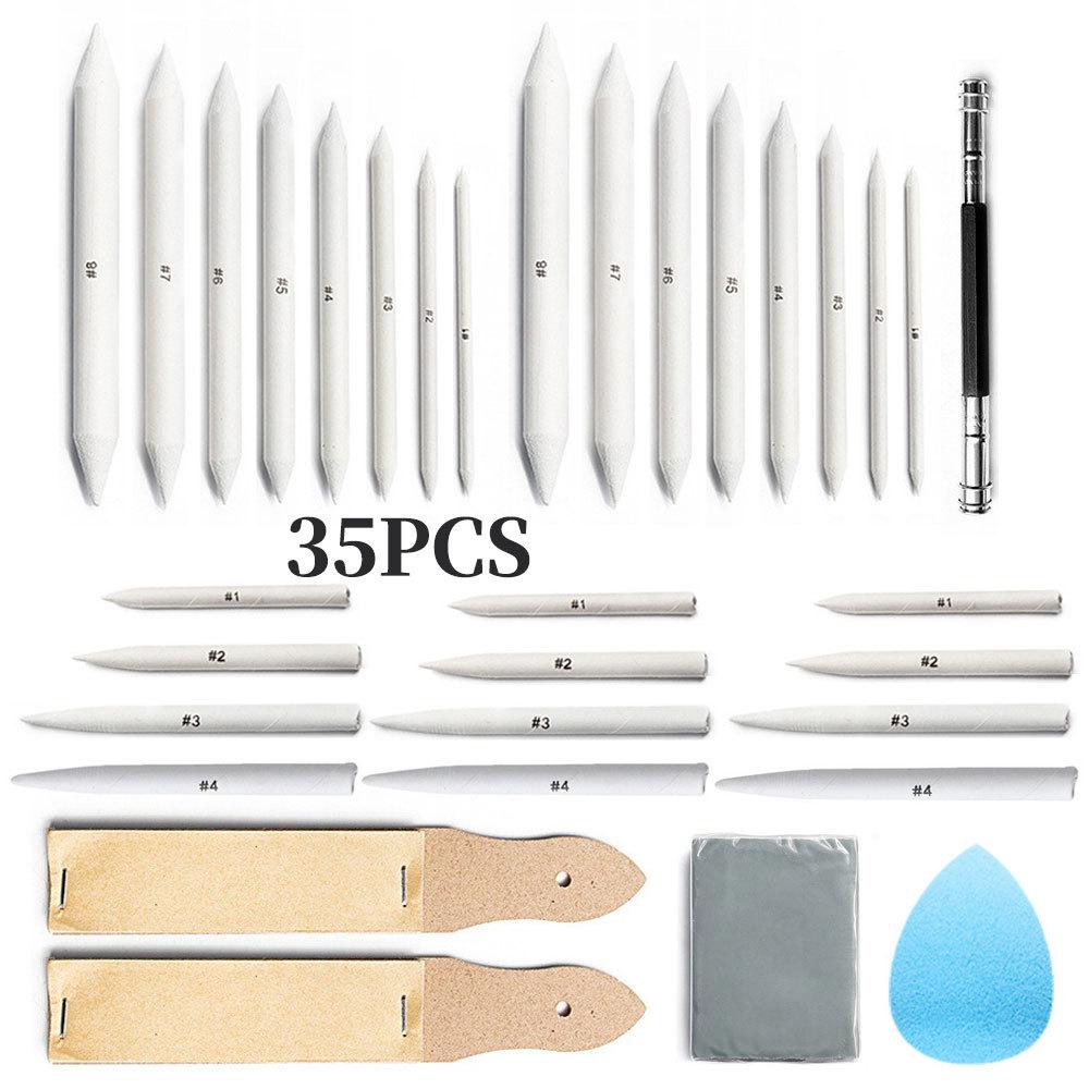48-Piece Sketching & Drawing Set: Paper Stumps, Blending Tools, Sponge Brushes, Sandpaper for Beginners