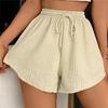 Summer Women Shorts Drawstring High Elastic Waist Loose Hem Plus Size Pocketed Pure Color A-line Thin Casual Sport Homewear Short Pants