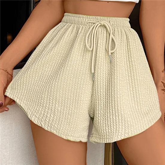 Summer Women Shorts Drawstring High Elastic Waist Loose Hem Plus Size Pocketed Pure Color A-line Thin Casual Sport Homewear Short Pants