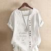 Women's Fashion Round Neck Short Sleeve T-shirt Casual Cotton Linen Graphic Shirt Leisure Loose Letter Pattern Prined Summer Blouse Tops