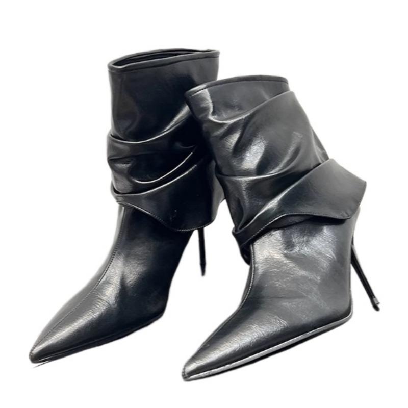 Women High Heels Ankle Boots Fashion Pointed Toe Leather Shoes Brand Designer New Winter 2025 Trend Goth Chelsea Botas Mujer