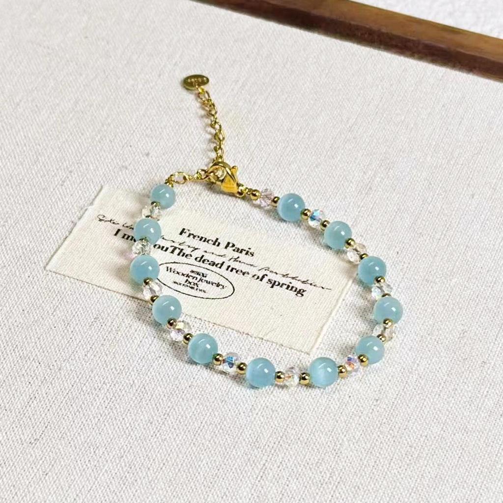 Dreamy Blue Cat's Eye Crystal Beaded Necklace – Elegant Spring/Summer Design