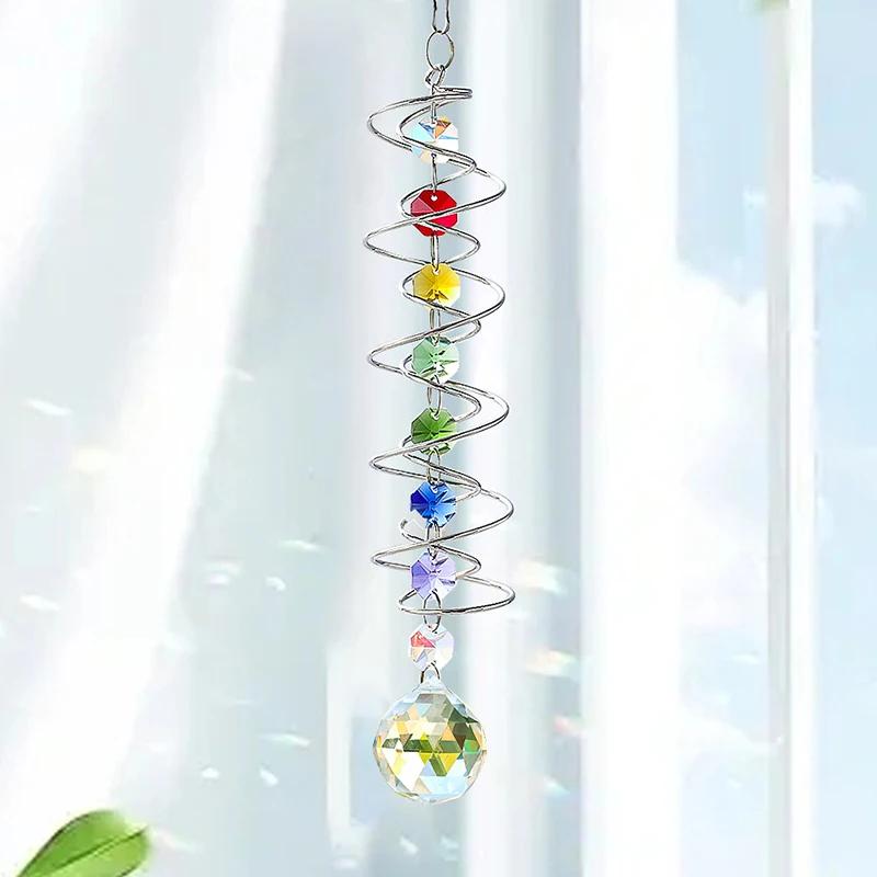*Spiral Tail Wind Spinner Suncatcher Crystal Ball Stabilizer Chakra Bead Hanging Kinetic Wind Chimes Rainbow Maker Garden Decor