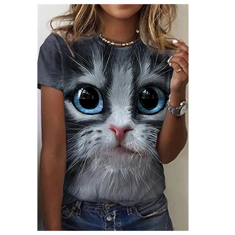 Fashion Women T Shirts 3D Kawaii Cat Print Tops Summer Famale T-shirt Harajuku Tees O-Neck 2024 Short Sleeves Oversized Clothing