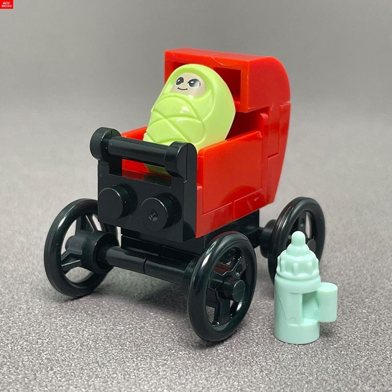 MOC Bausteine Baby Kinderwagen Kinderwagen Flaschenhalter Bildungsbausteine Kinder Mädchen Spielzeug Geschenk