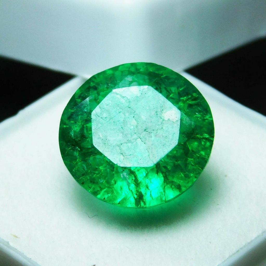 Round Cut CERTIFIED 8 Carat Natural Green Colombian Emerald Loose Gemstone MQ-21 009