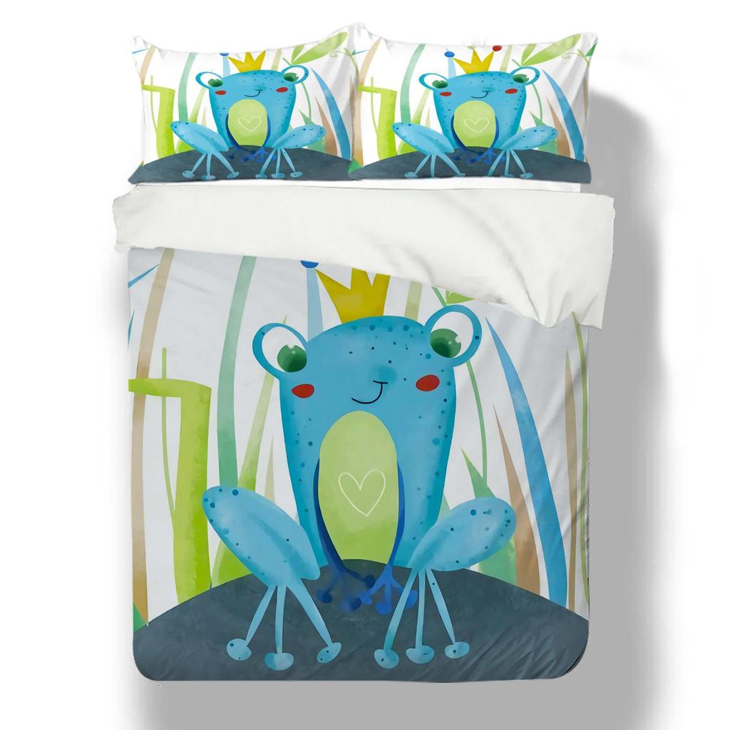 Quilt Cover Set with Pillowcase 3d Frog Printed King Queen Size Home Textiles Bedding Suit 2/3pcs Fashionable Bed Covers