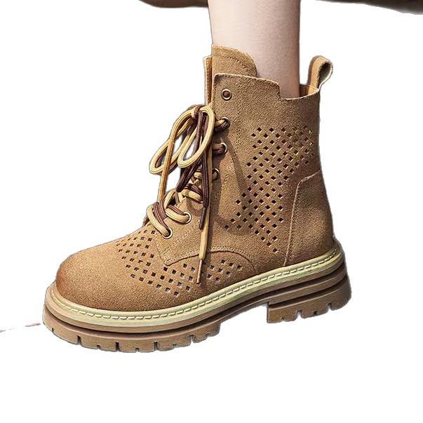 Medium Tube British Style Martin Boots Women's 2025 New Hollow Super Fire Thick Bottom Heightening Summer Thin Breathable Boots