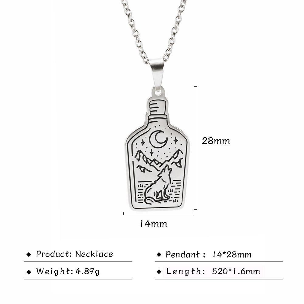 Mermaid Wolf Moon Star Mountaion Bottle Pendant Necklace Stainless Steel Golden Necklaces Jewelry Gift Women