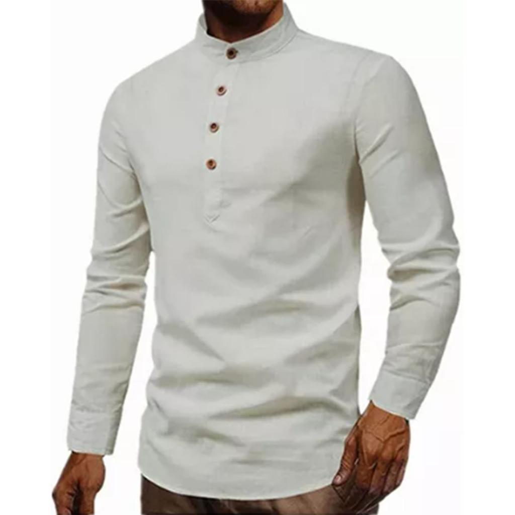 Męska koszula wizytowa szara slim fit stójka jednolity kolor elegancka miękka męska koszula Henley do biznesu