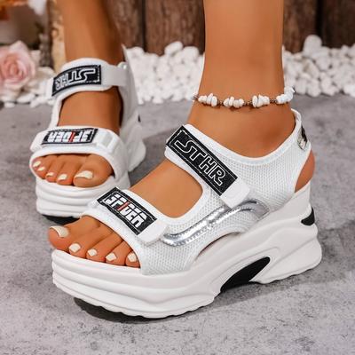Cross-border Large Size Platform Sports Sandals Women's Summer New Velcro Rhinestone Beach Casual Wedge Sandals