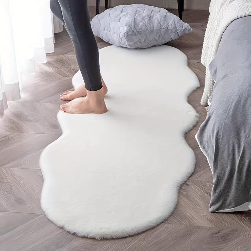 Soft White Faux Rabbit Fur Area Mat, Cozy & Comfortable for Bedroom, Office, or Living Room Decor, Cozy Home Decor | Modern Mat Design
