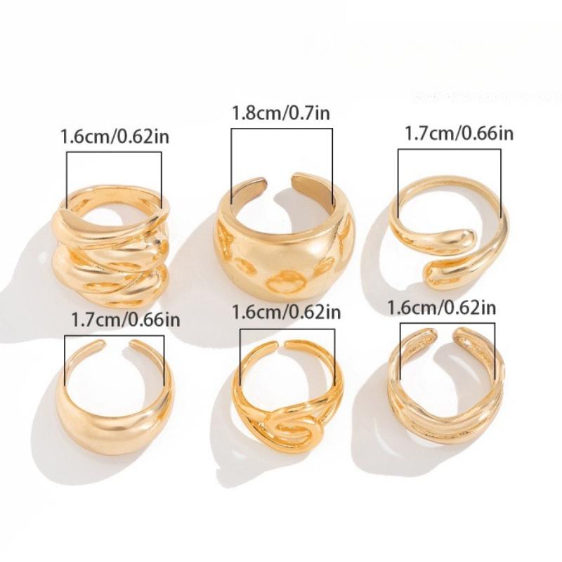 Irregular Liquid Metal Open Ring Set Alloy Electroplated Geometric Minimalist Stackable Finger Rings For Women Daily Fashion Adjustable Jewelry