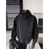 Men's Heavyweight Hooded Sweatshirt with Diagonal Zipper - Short, Boxy Fit