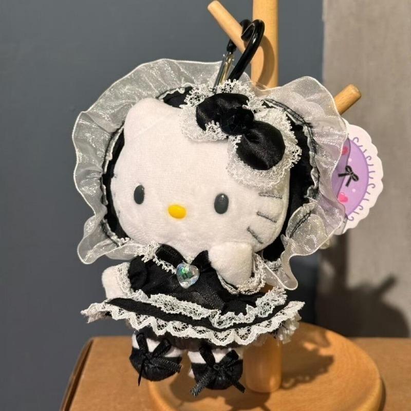 New Hello Kitty Plush Keychain Intricate Work Lolita Lace Dress Kitty Bag Charm Stuffed Sweet Maid Decoration Pendant Girly Gift