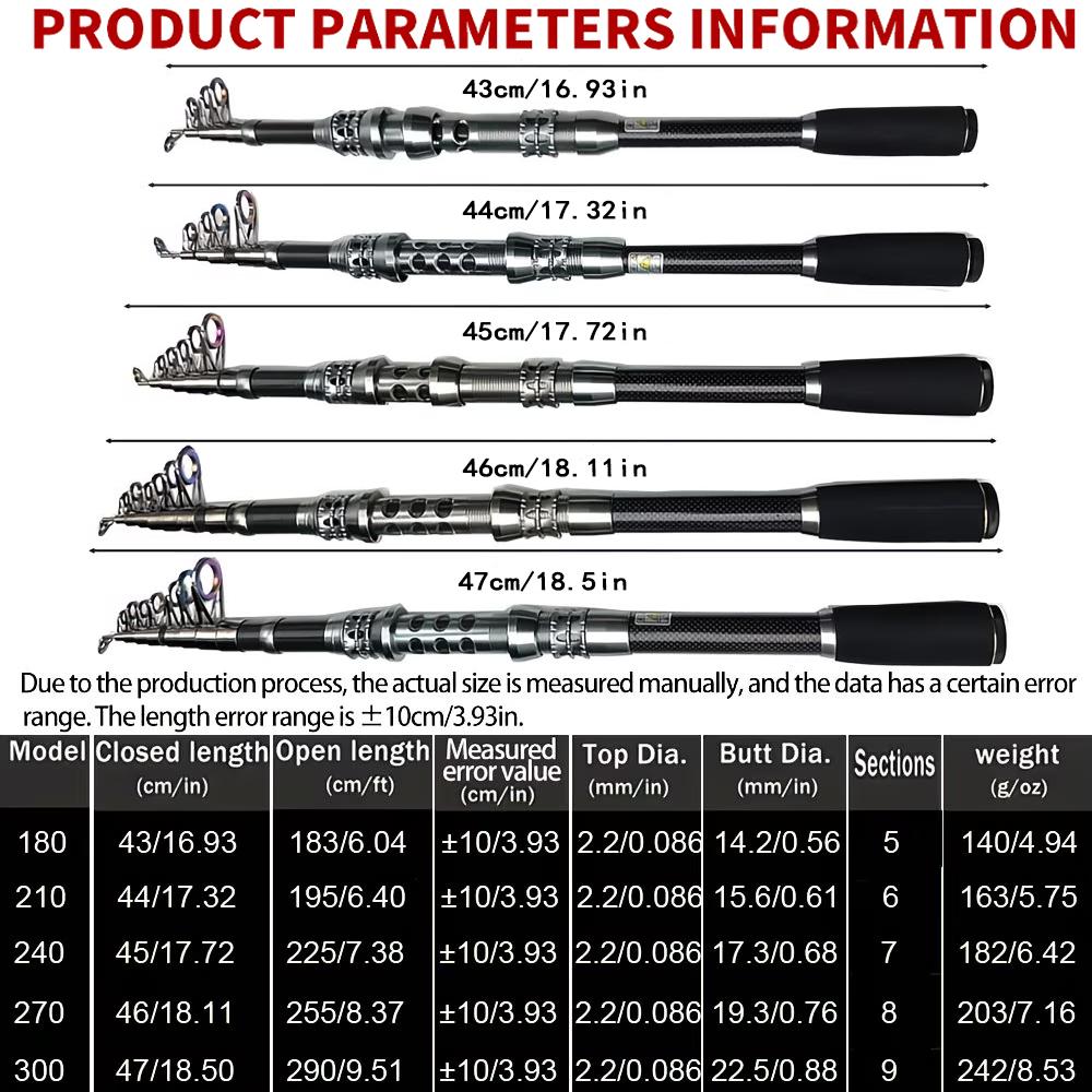 Mini Portable Carbon Fiber Sea Fishing Rod Long Throwing Rod 1.8-3.0m Telescopic Fishing Rod Super Hard Fishing Rod Sea Fishing Tackle Set
