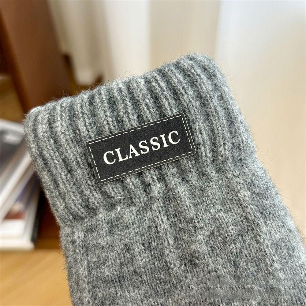 Daily Thickened Fleece Knitted Gloves Windproof Coldproof All Finger Gloves Solid Color Warm Gloves for Women Men
