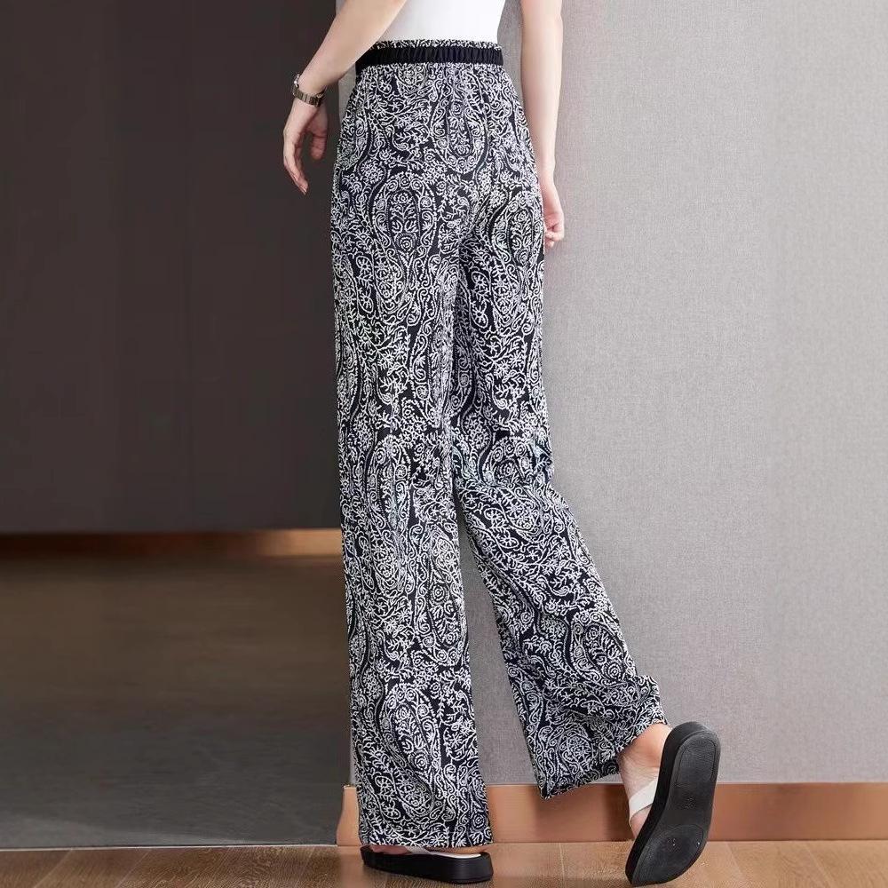 Spring and Summer Korean Style Casual High Waist Droop Chiffon Ink Wide-leg Pants for Women Sanya Pants Ice Silk Trousers