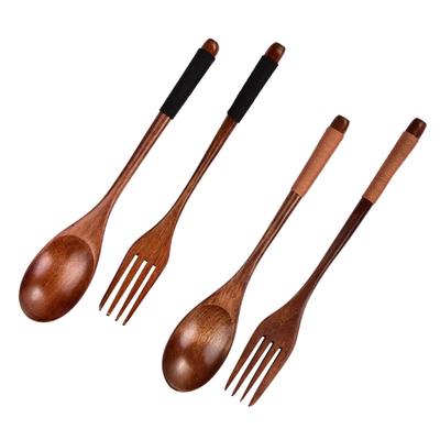 Natural Wooden Spoon And Fork Set For Soup Salad Pastas Ergonomic Long Handle Japanese Design Kitchen Utensils User Friendly