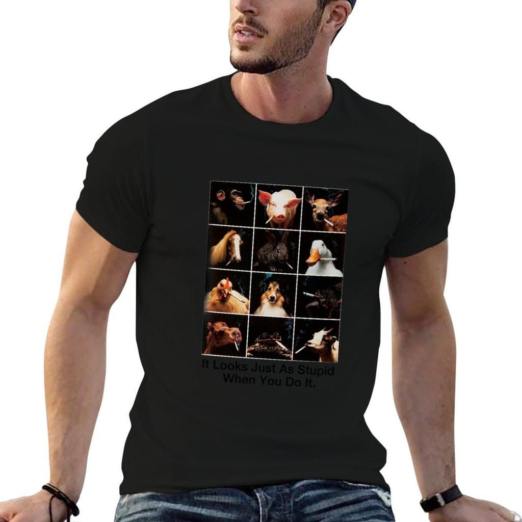 Anti Smoking Animals T-Shirt Plus Size Loose Short Sleeve Top