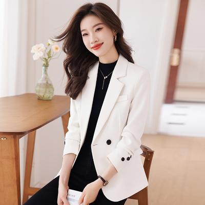 White Casual Suit Jacket  Women's Autumn and Winter New Style Temperament  Retro Small Stature  High-end Feeling Suit Top