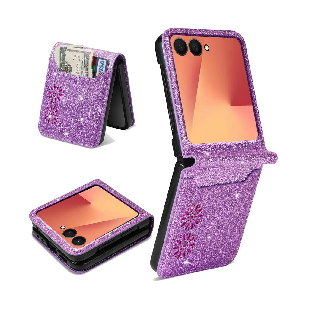 Für Samsung Galaxy Z Flip 8 7E 7 6 5 4 Glitzer Bling Schutz Handyhülle Mit Geldbörse Kartenhalter Leder Stoßfeste Abdeckung