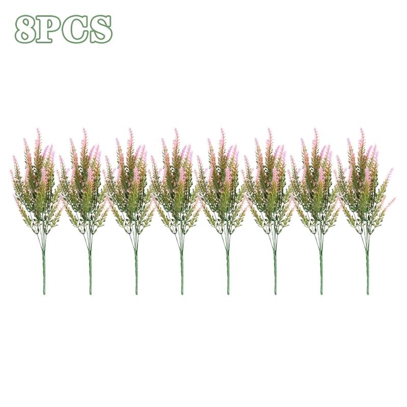 2-16PCS 5 Prong Lavender Artificial Flowers UV Resistant Fake Plant for Outdoor Garden Decor Faux Plastic Flower Home Decoration