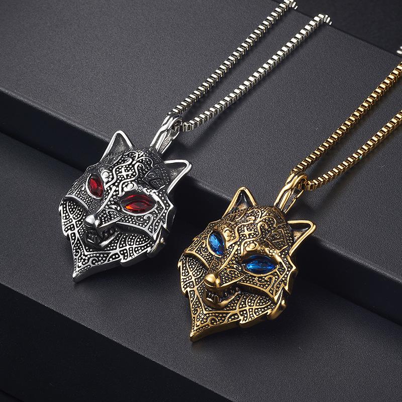 Nordic Retro Titanium Steel Viking Wolf Head Pendant Necklace for Men