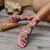 Large Size Summer New Flat Heel Colored Sandals Women's Seaside Vacation Bohemian Beach Shoes