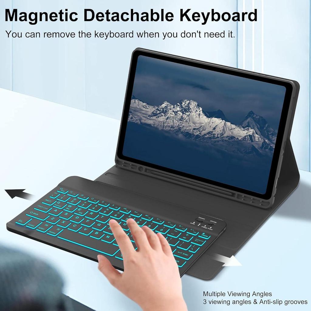 Samsung Tablet A9 Plus 11 Protective Leather Keyboard Case with Backlit Bluetooth and Pen Slot A11+