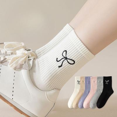 Damen Frühling und Herbst Bestickte Bogen-Mond Ballerina Windschlauch Baumwollsocken