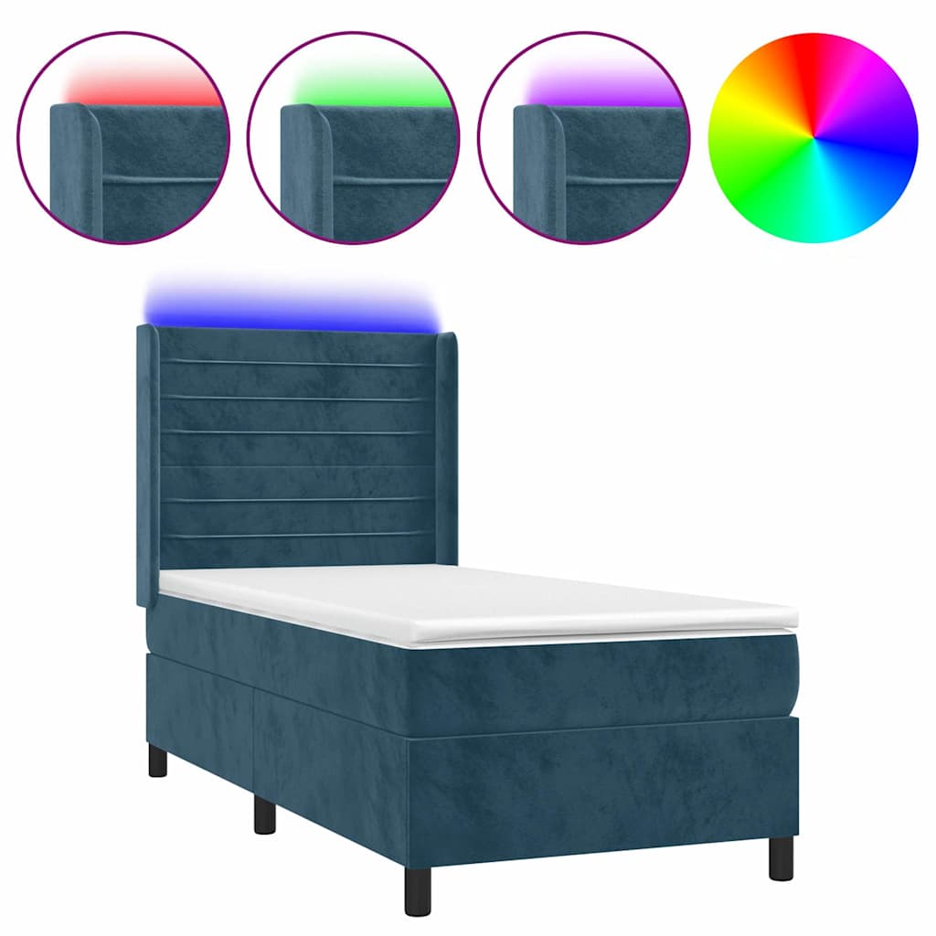 Box Spring Bed with Mattress & LED Dark Blue 100x200 cm Velvet
