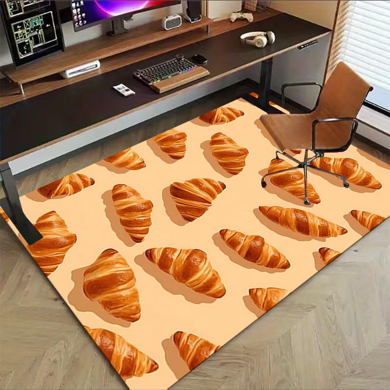 1PC Croissant Bakery Extra Large Non Slip Floor Carpet, Office, Family, Bedroom, Studio Large Area Rug Indoor Rugs, Vibrant Colors
