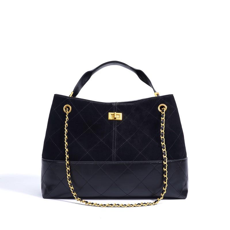 

Vintage Brown Suede Bag Women s Small Fragrant Style Grid Chain Crossbody Large Capacity Commuting Shoulder Tote 34x13x25cm чорний