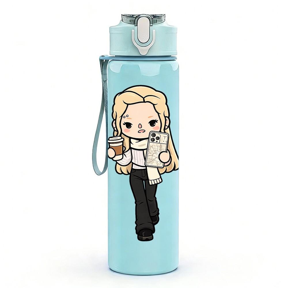 1PC Blonde Lady In Black Suit 750ml Color Plastic Sports Water Bottle Leakproof Flip Straw Lid Suitable for Sports Office Home Use